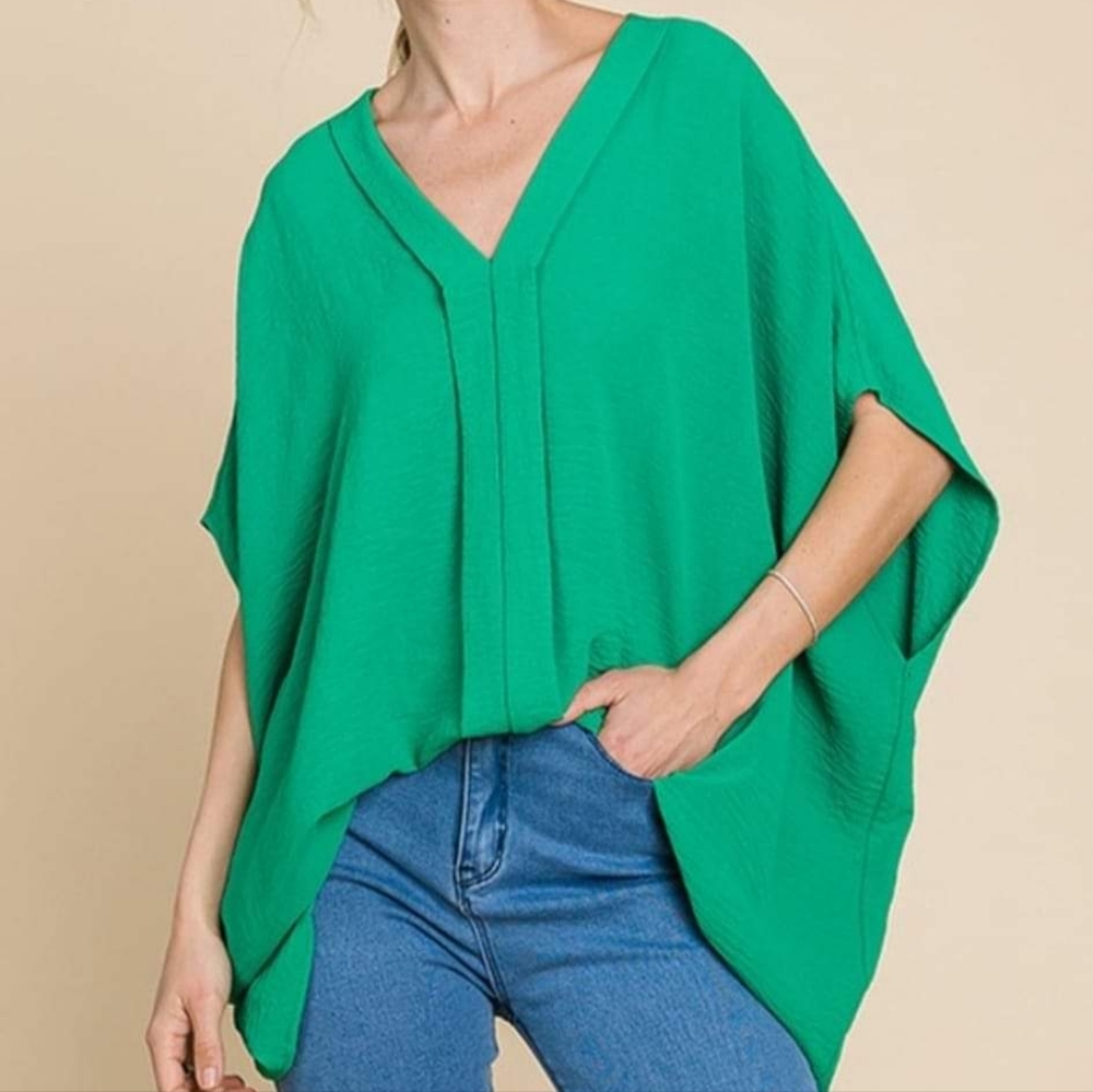 Green Oversized Dolman Sleeve Top